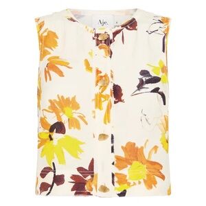 Aje Bessie Floral Shell Top pressed Sunflowers NWT size 4